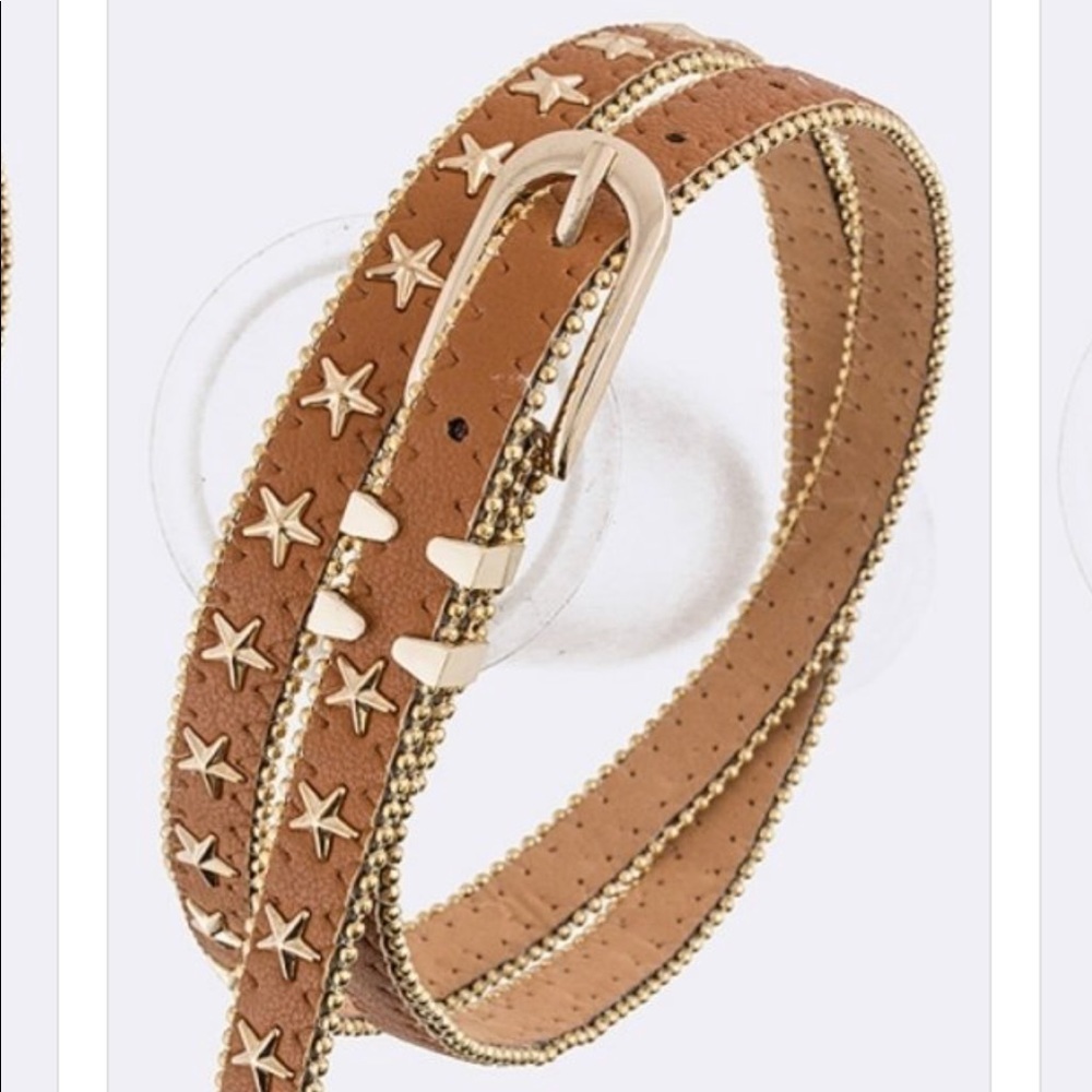 Camel Brown Tan Gold Studded Star Dress Jean Belt